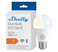 Shelly Duo Bulb E27 Gen3 - Bombilla LED Inteligente Wi-Fi y Bluetooth, Blanco Cálido a Frío 2700K-6500K, Regulable 806 lm, 8,5 W, Horarios, Medición de Consumo, Compatible con Alexa y Google Home
