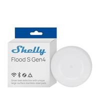 Shelly Flood S Gen4 - Mini Detector de Agua inalámbrico, Alarma Sensor de inundación Wi-Fi, Zigbee, Matter y Bluetooth, Placas de Acero inoxidables, Zumbador, Alertas móviles, Funciona con Pilas