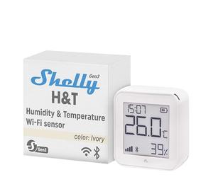 Shelly H&T Gen 3 Marfil - Termómetro Higrómetro Wi-Fi & Bluetooth, Medidor Inalámbrico De Temperatura Y Humedad, Almacenamiento De Datos, Control Remoto Por App, Bateria Larga Duración o USB