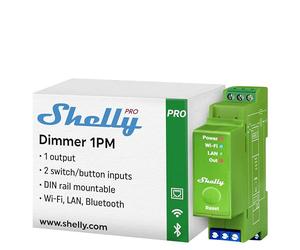Shelly Pro Dimmer 1PM -Regulador de luz Wi-Fi/LAN, Medidor de consumo integrado,1 canal, 200 W, instalación- carril DIN, compatible con lámparas halógenas y LED, Alexa, Google Home, App iOS, Android