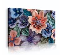 SHENGPOSTER Impresion mural en lienzo botanica moderna, Pintura floral elegante estilo relieve, coral y azul, cuadro cocina campestre vintage marco int. 20x30cm