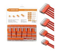 Sheyaoge Juego de 80 conectores de cables, terminales eléctricos con palanca de accionamiento (2/3/4/5 pines), para conductores rígidos y flexibles (0,14 - 4 mm²), palancas de terminales de PC