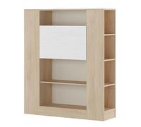 SHIITO | Modelo Chelsea - Estantería con Mesa de Estudio Abatible | Natural y Blanco Veteado - 139.6 x 119.6 x 34.5 cm | Librería Moderna con 4 Estantes + Estantería Estrecha con 4 Estantes