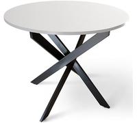 Shiito | Modelo Jerry JC - Mesa de Comedor Redonda | Madera de Roble Blanca con Patas Cruzadas Negras | 90 x 75 cm