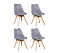 SHIITO | Modelo Tulip | JC - Pack de 4 Sillas Nórdicas | Modernas y Cómodas | Tapizadas con cojín en Piel sintética de Color Gris