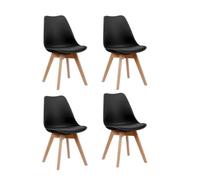 Shiito | Modelo Tulip | JC - Pack de 4 Sillas Nórdicas | Modernas y Cómodas | Tapizadas con cojín en Piel sintética de Color Negro