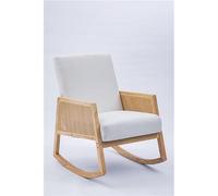 Shiito | Modelo VIKTORYA JC - Butaca Mecedora de salón | Cojines Acolchados y Marco de Madera Natural y ratán | Diseño y Comodidad a tu Alcance | Color Blanco - 58x98x82 cm