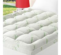 Shilucheng Cubrecolchón de bambú tamaño queen, acolchado, extra grueso, transpirable, con bolsillo profundo de 20 a 53 cm, protector de colchón refrescante para dolor de espalda (60 x 80 pulgadas)