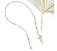 Shimmeroo Marcapáginas con cuentas de estrella de luna, cadena dorada de fantasía con cuentas de cristal, accesorios de libros de lectura para mujeres, regalo para amantes de los libros, estudiantes