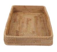SHINEOFI Bandeja Decorativa Rectangular de Ratán y Madera, Tejida a Mano, Estilo Bohemio, para Servir y Decorar Mesa de Centro