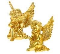 SHINEOFI Figuras Decorativas de Ángel de Resina Dorada de 2 Piezas Adornos para Decoración del Hogar Estilo Europeo Adecuado para Bodas Estantes y Mesas Obsequio Especial para