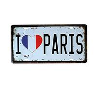 Shinewe Placa de Licencia Vintage Old House Wall Decor Garage Art Póster de Pared 15 x 30 cm, I Love Paris, 15 x 30 cm