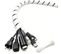 shinfly Organizador de Cables en Espiral,Set 2×6 m (6m Ø8 mm + 6m Ø10 mm) con 10 sujeta Cables,gestión de Cables para TV/PC/Escritorio,Color Blanco