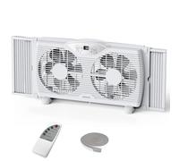 shinic Ventilador de ventana doble con control remoto, cuchillas de 9 pulgadas, flujo de aire reversible, control de termostato, 3 velocidades, 3 funciones, ancho expandible de 23.8 a 37 pulgadas,