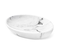 Shinowa Bandeja Jabonera de Resina, Caja de Jabón de Forma Ovalada Portajabón para Cocina Ducha de baño Fregadero, Accesorios de Baño Soporte para Jabón, Esponjas, Mármol Blanco