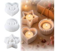 SHIQUAN Moldes de silicona para portavelas, 3 unidades, diseño de corazón y | Molde de silicona reutilizable para Navidad, molde de vela, molde de fundición para hormigón, yeso, resina epoxi