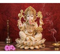 SHIVAJI ARTS Estatua de Ganesha, 31 cm, grande, pintada a mano, mármol, señor Ganesha ídolo en Lotus, Ganapati, Vinayaka. Regalo hindú de buena suerte para nuevos comienzos.