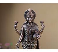SHIVAJI ARTS Estatua de Lakshmi, 26 cm, gran diosa de pie, ídolo de Lakshmi, ídolo de Laxmi, diosa hindú del dinero, riqueza, abundancia