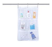 Shiwaki 7 Bolsillos Malla Organizador de Ducha Bolsillos de Almacenamiento de rieles Colgantes con Percha giratoria Almacenamiento de Cortinas de baño Secado rápido (Blanco)