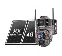 SHIWOJIA Cámara de seguridad 4G AOV PTZ para exteriores, doble lente de 10 MP, zoom híbrido 22X, grabación continua 24/7, batería de 20800 mAh, panel solar de 14 W, con tarjeta SIM, detección