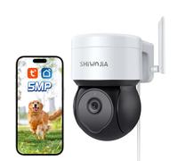 SHIWOJIA TUYA - Cámara de vigilancia WiFi exterior, Smart Life 5MP cámara exterior, detector de movimiento, 355° 90°visión nocturna, audio bidireccional impermeable IP65
