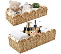 Shocanm Juego de 2 Cestas de Almacenamiento, Cestas de Mimbre Trenzada con Asa, Cestas Organizador Baño para Cambiador,Cestas Almacenaje Apilables para Baño Estanterías Cocina (Natural)
