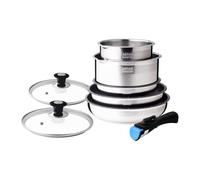 SHOP-STORY AM2493 - Batería de cocina de 8 piezas Arthur Martin Sartenes y sartenes de acero inoxidable con accesorios, para todo tipo de fuegos