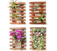 ShopLaLa Jardineras de pared - Paquete de 4 macetas colgantes de madera para plantas de interior y exterior, soporte para orquídeas grasas, soporte vertical de pared para plantas de jardín