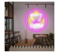 SHOUXI Decoración Lámparas Letreros De Neón Taza De Café, Alimentación USB, Brillo Ajustable, Luces De Neón Con Logotipo Comercial, Ideales Para Decoración Pared Cafeterías 50cmx50cm(C)