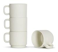 SHOWFULL Juego de 4 tazas de café apilables de 7 onzas, tazas de cerámica para café con leche, capuchino, cacao con asa, color beige