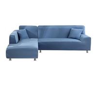 ShowyLive Juego de 2 Fundas Sofas 3 Plazas Ajustables Funda Cubre Sofá Chaise Longue Elásticas para Forma L Extraíbles Lavables (2 Plazas+3 Plazas, Azul Claro)