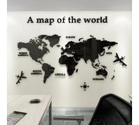 Shuanghao Stickerdecal Pegatinas De la Pared Murales 3D Sala Salón Dormitorio Oficina Fondo Acrílico DIY Mapa del Mundo Mundi Etiquetas Creativa Decoración Pared Murales STICKER DECAL Negro80*40cm