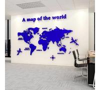 Shuanghao Stickerdecal Pegatinas De la Pared Murales 3D Sala Salón Dormitorio Oficina Fondo Acrílico DIY Mapa del Mundo Mundi Etiquetas Creativa Decoración Pared Murales STICKER DECAL Azul120*60cm