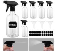 SHUESS 6 botellas pulverizadoras de 500 ml, de plástico, vacías para rellenar, incluye embudo y etiquetas, atomizador para plantas, productos de limpieza y cabello