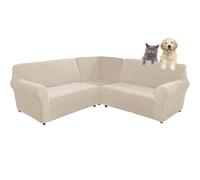 SHUOJIA Funda de sofá elástica en Forma de L, de Terciopelo, Cubierta del sofá de la Esquina de 3 Piezas L Forma para sofá esquinero de 5/7 plazas,Antideslizante, Suave y Lavable (Beige,7-Seater)