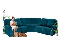 SHUOJIA Funda Sofa Rinconera 5 Plazas Elastica, Fundas Sofa Esquinero Sofa Cheslong, Terciopelo Protector Sofa Esquinero 7 Piezas, Antideslizante Funda Sofa (Deepwater Blue)