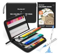 Shuttle Art Rotuladores Lettering, 105 Colores Doble Punta con 1 Libro para Colorear, Punta Pincel con Estuche, Acuarelables para Caligrafía, Garabatear