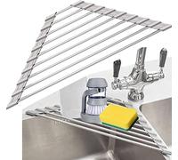 Shuyue Estante de Secado de Platos Triangular para Fregadero de Esquina Enrollable para Secado de Platos Plegable Acero Inoxidable Multiusos sobre el Fregadero escurridor de Platos para Cocina (Gris)