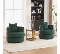 Shye Juego de 2 sillones de ocio giratorios de 360 grados, color verde oscuro, con reposabrazos acolchados de espuma de alta densidad, espacio de almacenamiento debajo del asiento, adecuado para