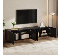 Shye Mueble de TV de diseño moderno, mueble bajo para sala de estar con puertas, aparador con espacio de almacenamiento, armario frontal arqueado, color negro