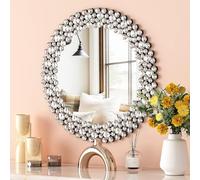 SHYFOY Espejo redondo de pared moderno con borde de joyas de cristal | Espejo redondo de lujo para baño, lavabo, salón, dormitorio, entrada | 60 x 60 cm