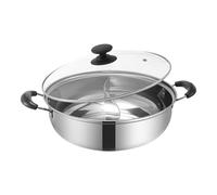 SiaBiced Olla Dividida de Acero Inoxidable para Preparar Comidas Variadas Cazo para Sopa con Separador Sartén para Hot Pot con Doble Asa Tapadera Incluida, 26cm