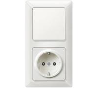 SIEMENS - Juego completo de combinación de interruptores de luz - Interruptor de luz, basculante, enchufe Schuko y marco de 2 enchufes en color blanco titanio, para empotrar, 5TA2156, 5TG6201,5UB1511,