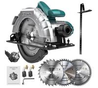 Sierra Circular 1200W con Guía, Sierra Circular de Mano 5200 RPM, 3 Hojas de Sierra de Ø: 185 mm (24T+40T+60T), Profundidad Máxima de Corte 60 mm (90°), 45 mm (45°), 2m Cable para Cortar Madera y PVC