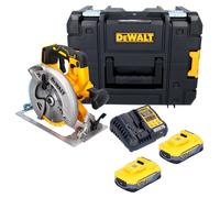 Sierra circular a batería DeWalt DCS 570 H2T de 18 V y 184 mm sin escobillas + 2 baterías Powerstack de 5,0 Ah + cargador + maletín TSTAK