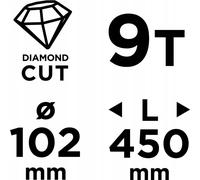 SIERRA CIRCULAR DE GRAFITO, 102x450 mm - Sierra circular con punta de diamante para perforar - 9 dientes, 10 mm de altura, rosca: 1,1/4 UNC, para soporte de perforación 58G540