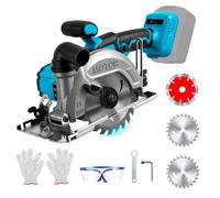 Sierra circular de mano con batería para Makita de 18V de litio, mini sierra circular de mano sin escobillas con 3 hojas de sierra, mini sierra circular para cortar azulejos y madera (150mm)