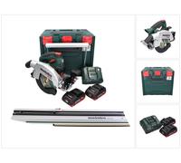 Sierra circular manual a batería Metabo KS 18 LTX 66 BL de 18 V y 165 mm + 2 baterías de 4,0 Ah + cargador + guía de corte + metaBOX