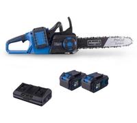 Sierra de cadena inalámbrica Scheppach BC-CS355Duo-X, con una longitud de corte de 33,5 cm, 20V IXES, incluye 2 baterías de 4Ah y un cargador doble de 4.5A