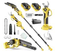 Sierra de Cadena Mini 8 Pulgadas & Podadora Inalámbrica, Herramienta Jardín 4 en 1 Motor Sin Escobillas, Vástago Telescópico 4,2m, 2×4,0Ah Baterías, Sierra Cadena, Corte Madera & Poda Ramas (yel)